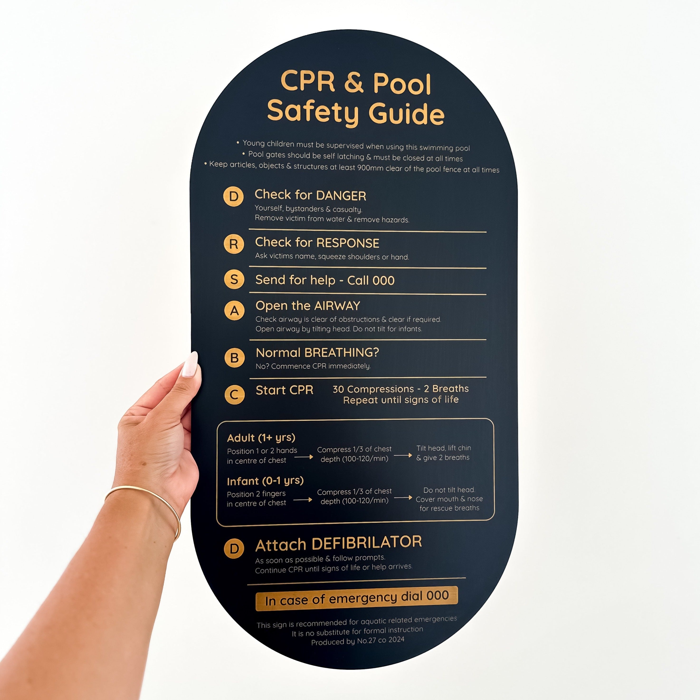 Long Oval Shaped Pool Safety CPR Sign – No27