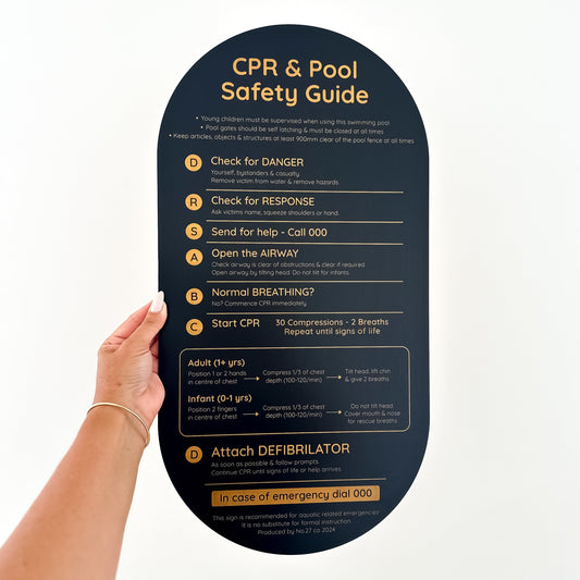 Long Oval Shaped Pool Safety CPR Sign