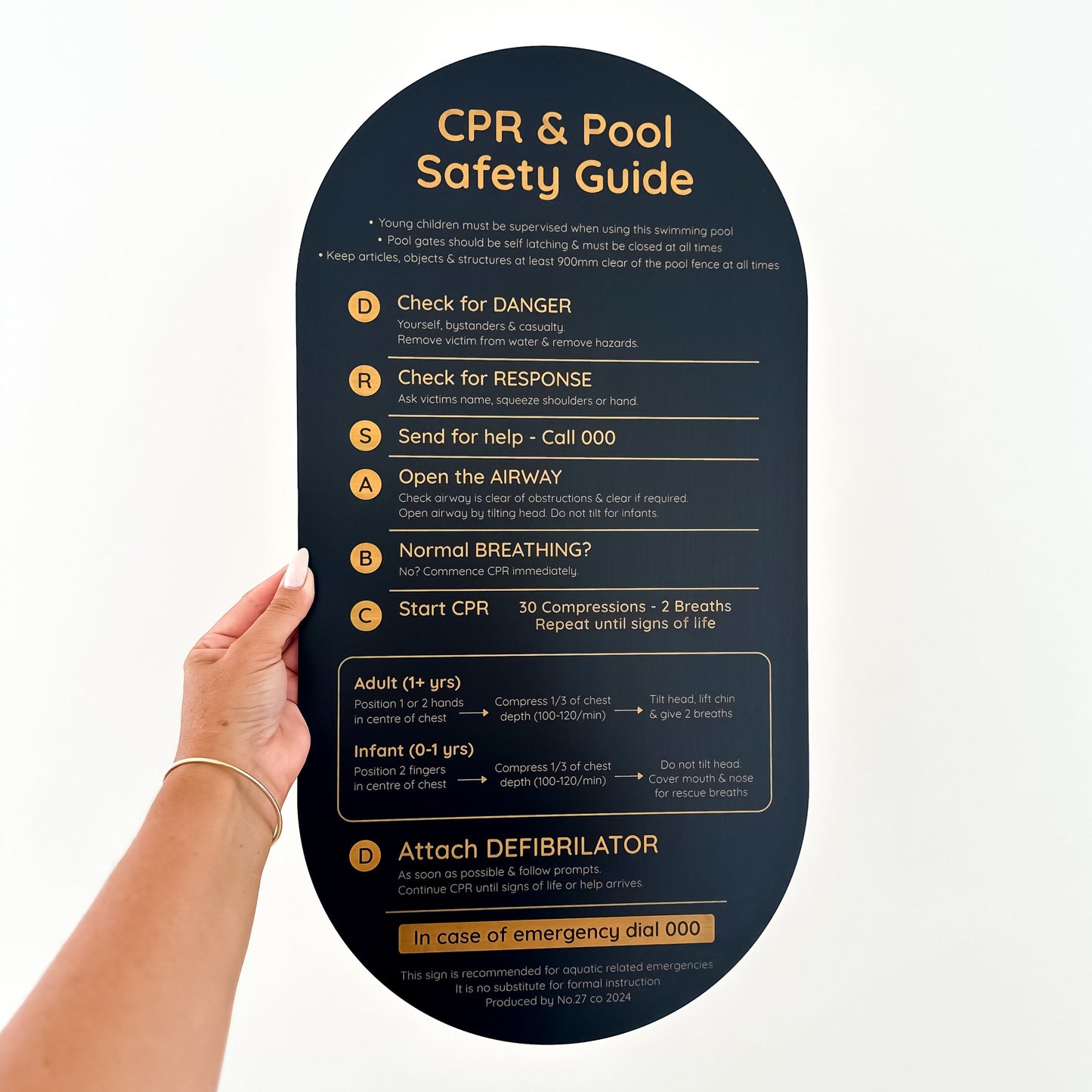 Long Oval Shaped Pool Safety CPR Sign