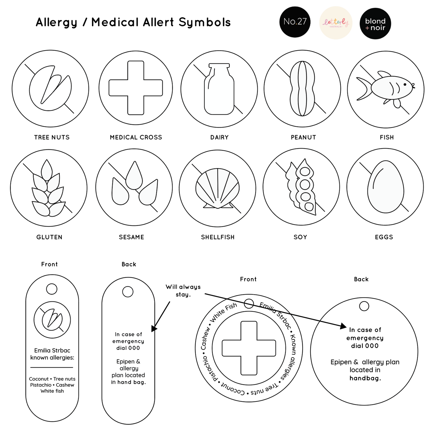 Long Oval Allergy Tag | Medical Alert | Custom Key or Bag Tag